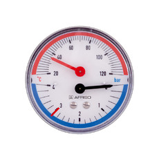 Термоманометр осевой TM 6 bar 20°С - 120°С 80 мм с отсечым клапаном 1/2"НР Afriso