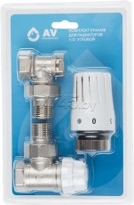 Комплект кранов для радиаторов 1/2" угловой (с термоголовкой) AV Engineering